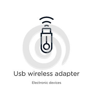 Usb wireless adapter icon. Thin linear usb wireless adapter outline icon isolated on white background from electronic devices