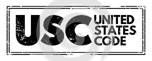 USC - United States Code is the codification by subject matter of the general and permanent laws of the United States, acronym photo