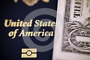 USD American dollars with The United States of American passport, passports are issued to the American citizens and nationals,