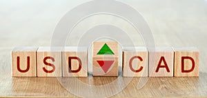 usd cad concept. wooden blocks with the names of trading instruments in the foreign exchange market.