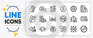 Usd exchange, Dao and Calendar line icons. For web app. Vector