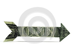 Usd one way money arrow isolated on white photo