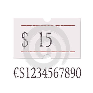 Usd price tag with digit number set isolated on white background. Empty style paper sticker, label, badge for different