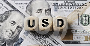 USD wording on dollar banknote for dollar is the main currency exchange, money transfer and global trade forex concept