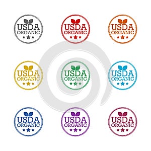 USDA organic icon isolated on white background. Set icons colorful photo