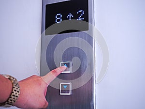 Use finger to press the elevator button