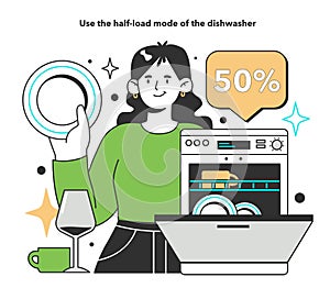 Use the half-load mode of the dishwasher for energy efficiency at home.