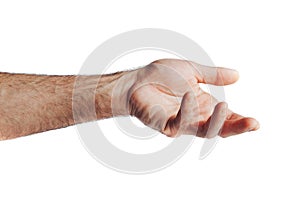 Use a hand gesture as a symbol of taking something by handled with quietly