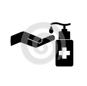 Use Hand Sanitizer Black Icon ,Vector Illustration, Isolate On White Background Label. EPS10 photo