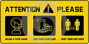 Use hand sanitizer info-graphic vector. Instruction against the spread of corona-virus. Covid-19 prevention tips on yellow board.