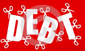 Use scissors to cut away debt. Concept of debt management