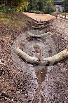 The use of straw wattles straw worms, bio-logs, straw noodles. Land drainage works photo