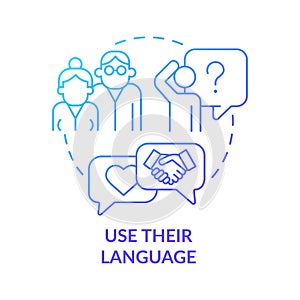Use their language blue gradient concept icon