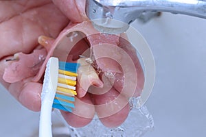 Use a toothbrush to clean teeth partial denture