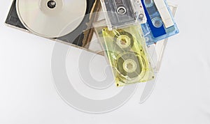 Used audio cassette tape and VCD