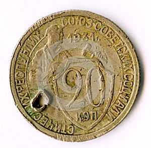 Antique Russian coin 20 kopecks, 1831 issue. photo