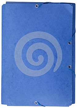 Used blue cardboard folder with elastic bands photo