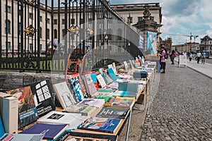 Used books, second hand books for sale on flea market in front of the Humboldt University in Berlin