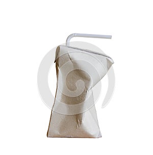 Used Brown milk carton is crumple isolated on white