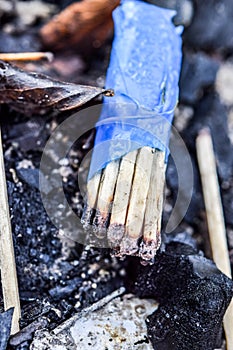 Used and burned matchstick as trash in the environment