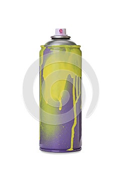 Used can of spray paint isolated on white. Graffiti supply