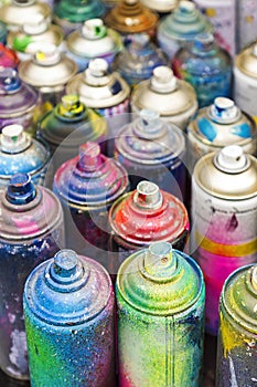 Used cans of spray paint