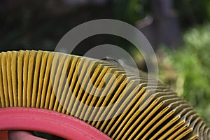 Used car air filter full of dust and polluting particles from the air. Old car air filter full of dirt.