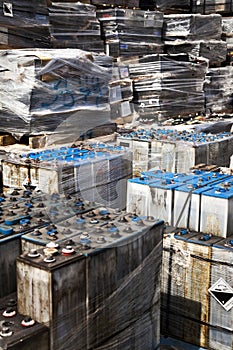 Used Car Batteries Waiting To Be Recycled