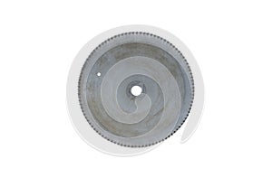 Used carbide tipped Circular small tooth saw blade fast cut general purpose mainly used for wood cutting isolated on white