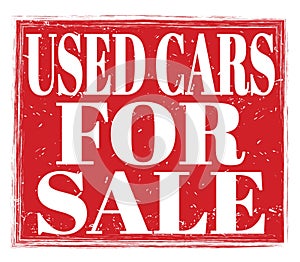 USED CARS FOR SALE, text on red stamp sign