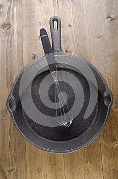 Used cast iron pan an whisk