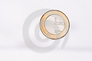 Used commemorative anniversary bimetal 3 euro Slovenia coin 2012. Worn out special three euro coin from Slovenia