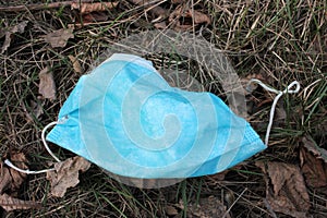 A used coronavirus face mask dumped on the ground