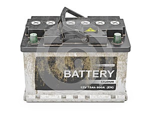Used dirty  car battery isolated on white background 3d