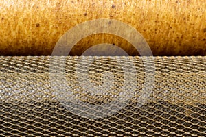 Used dirty replaceable filter cartridges for drinking water purification closeup background texture. Water filtration RO