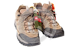 Used hiking boots and socks