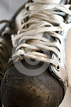 Used ice hockey skates closeup