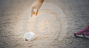 Used medical face masks wearing germ protection Coronavirus  for doctors and on the floor in the street,Improperly discarding used