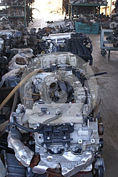 Used motors and spares in a junkyard