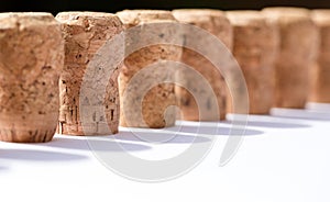 Used old vintage wine and champagne corks in row backgrounds