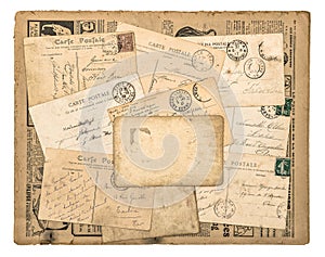 Used paper background Old handwritten letter postcards
