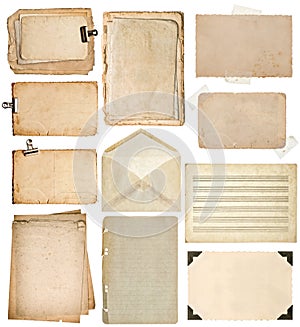 Used paper sheets. vintage book pages, cardboards, music notes,