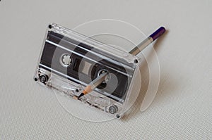 Used a pencil inserted into the audio cassette to rewind the magnetic tape