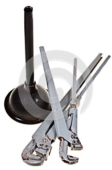 Used pipe wrenches and plunger
