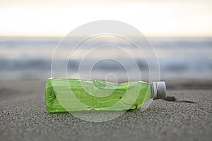 Used Plastic bottle waste discarded on sea coast ecosystem,environmental pollution contamination