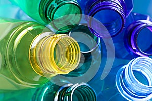 Used plastic bottles as background, closeup.