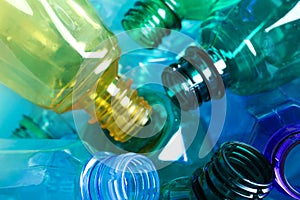 Used plastic bottles as background, closeup