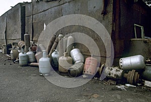 Used propane tanks at junkyard