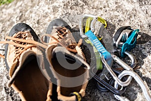 Used rock climbing shoes and gear