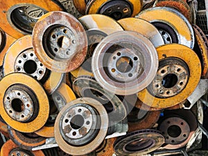 Used rusty car brake discs industrial imagery